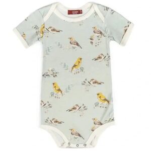 Milkbarn Kids Short Sleeve Bamboo Onesie Birds 3-6M